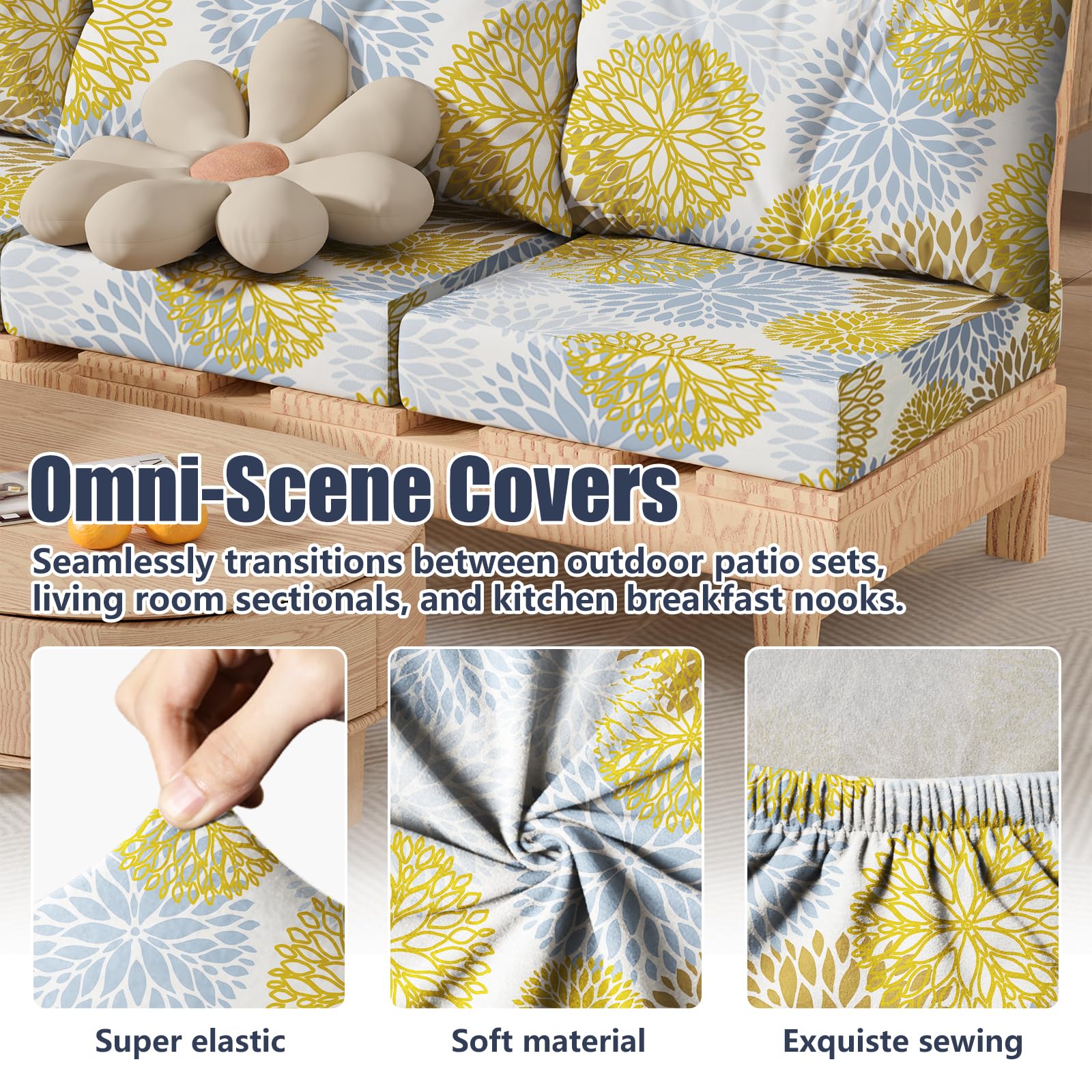 8Pcs Outdoor Cushion Covers, Stretch Patio Furniture Couch Chair Slipcovers