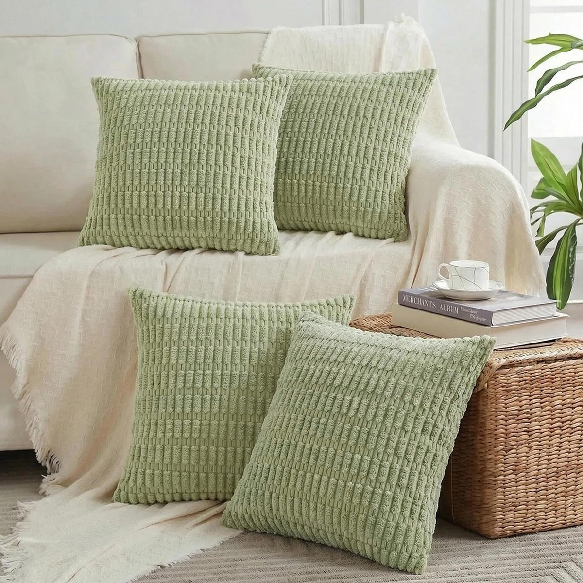 Fancy Homi 4 Packs Decorative Throw Pillow Covers for Living Room Couch Bed, Modern Farmhouse Boho Home Décor Accent Cushion Case, 26" x 26", Neutral