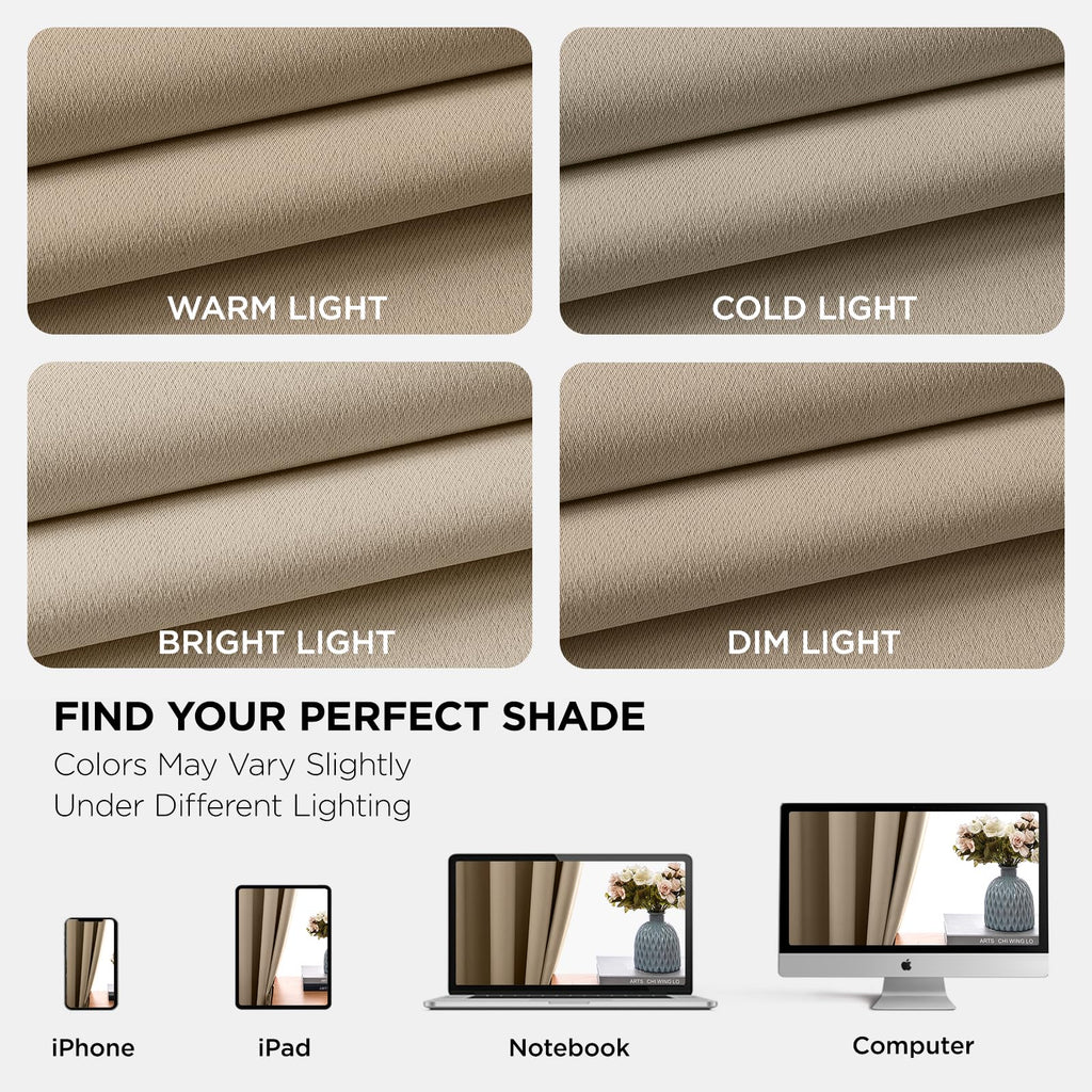 Joydeco Blackout Curtains 54 Inch Length 2 Panels Set, Thermal Insulated Long Curtains& Drapes 2 Burg, Room Darkening Grommet Drapes for Living Room Bedroom Window (W52 x L54 Inch, Light Beige)