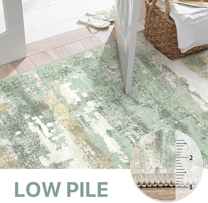 BEIMO 10x12 Green Abstract Area Rug, Washable Non-Slip for Bedroom