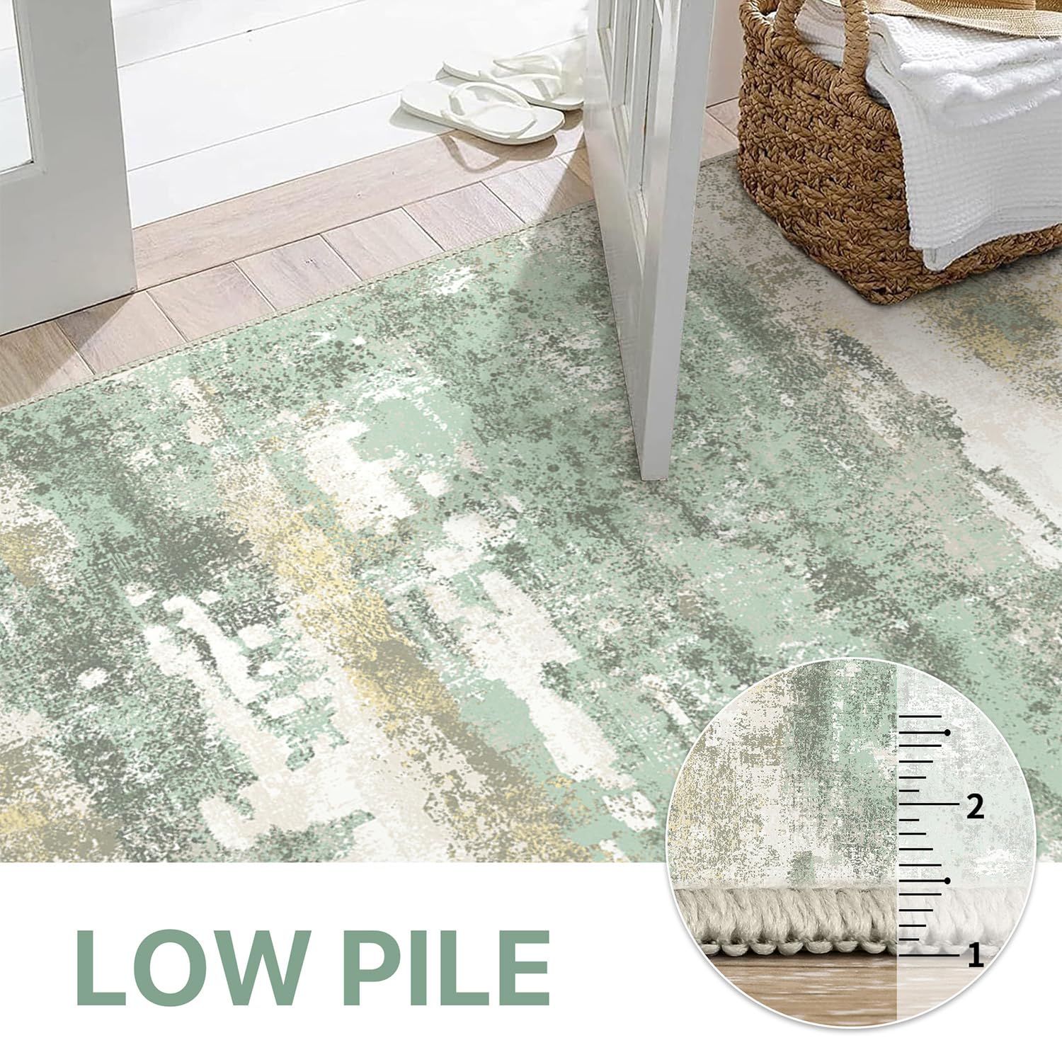 BEIMO 8FT Green Abstract Round Area Rug, Washable Non-Slip for Bedroom