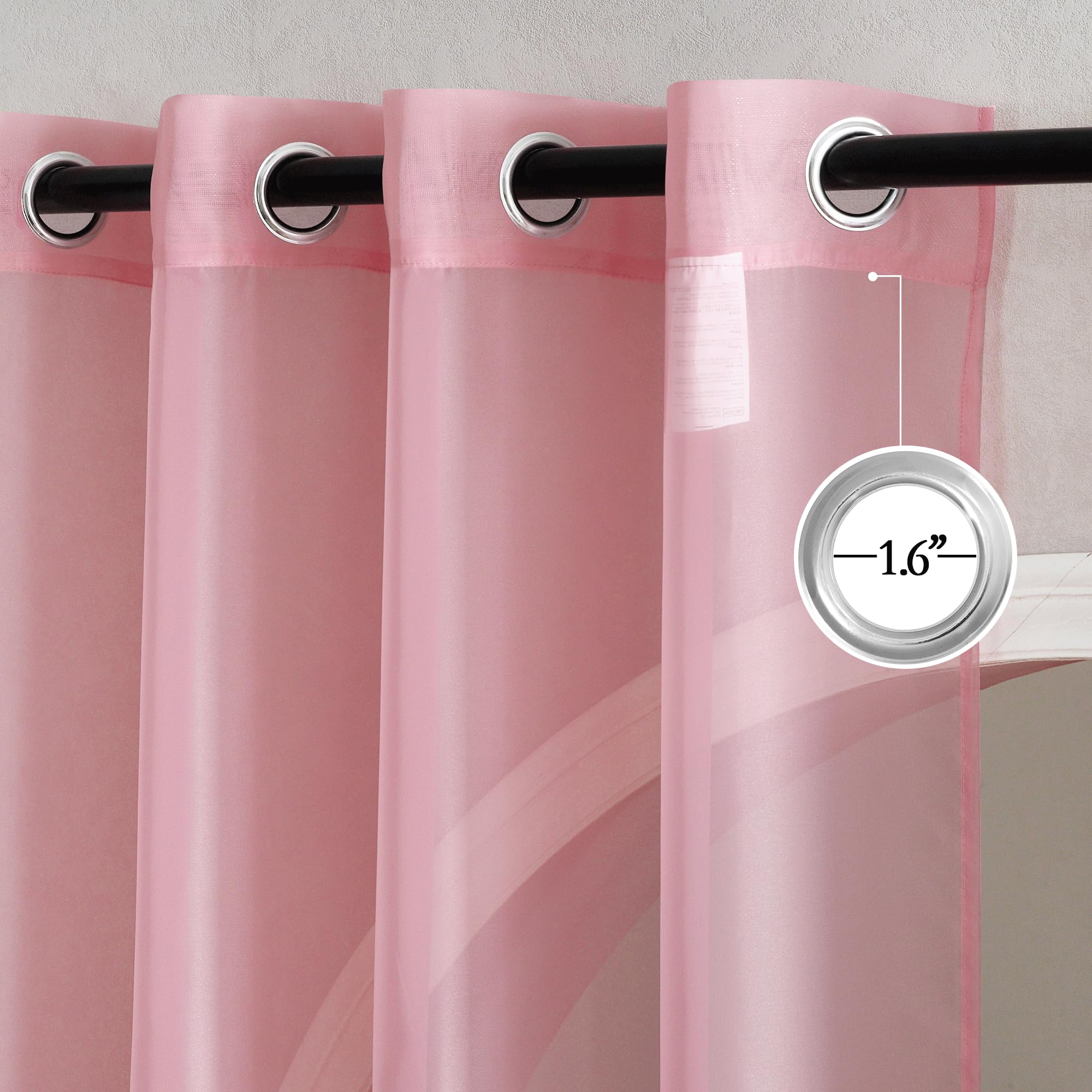 NICETOWN Pink Sheer Curtains for Living Room, Grommet Lightweight Gauzy Textured Sheer Panels Light Filtering Window Treatment for Girls Room, W54 x L108, 2 Panels