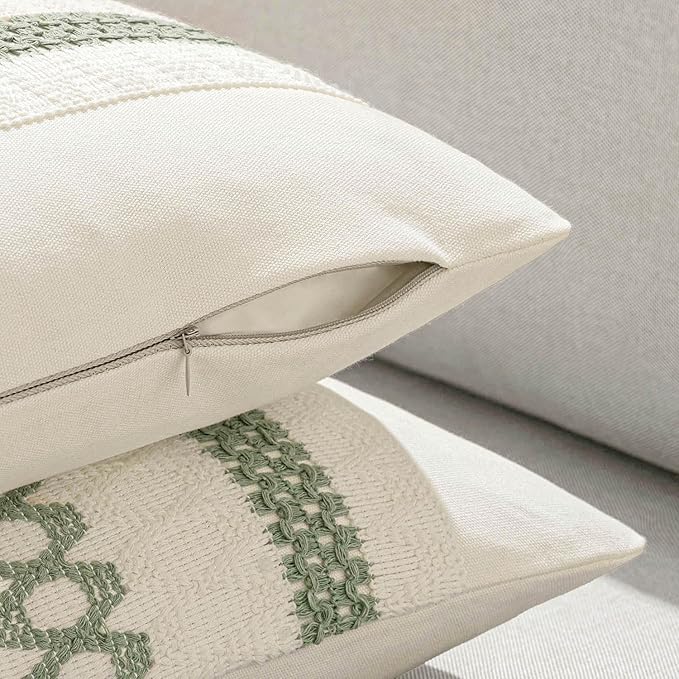 MIULEE Set of 2 Sage Green Boho Decorative Pillow Covers 18x18 Inch Farmhouse Rustic Couch Throw Pillows Modern Summer Cotton Cushion Covers Retro Cute Macrame Woven Spring Decor for Bed Sofa Chair