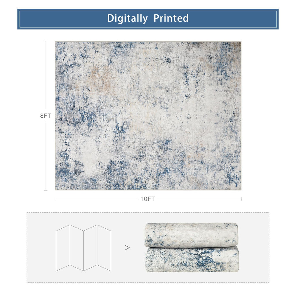 8x10 Washable Area Rugs for Living Room,Bedroom,Dining Room- Blue Beige