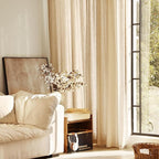 Tan Linen Curtains 84 inches Long for Living Room Back Tab Rustic Farmhouse Semi Sheer Light Filtering Window Curtain Dining Room Soft Thick Flax Linen Textured Drapes Kahki 52x84