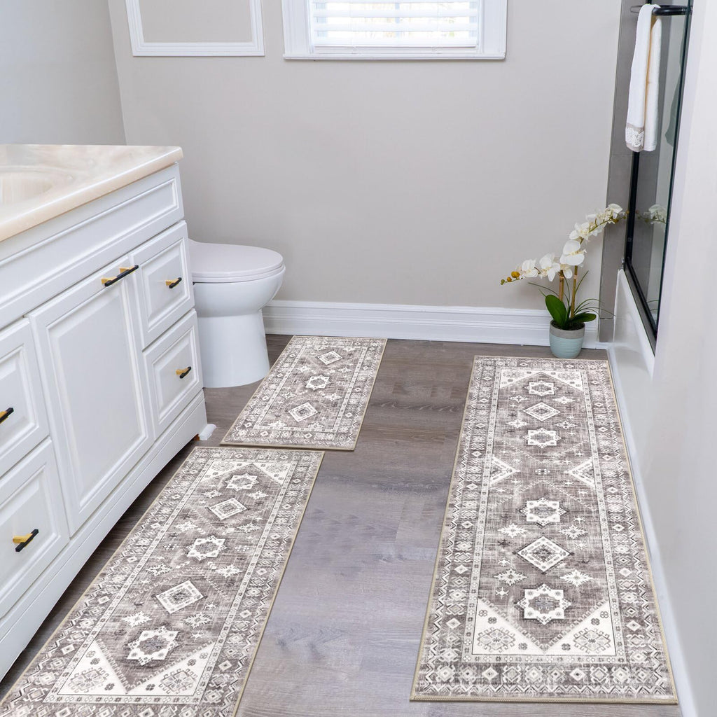 HEBE Boho Kitchen Rugs Set of 3, Non Slip Washable Kitchen Mats for Floor