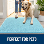 OLANLY Dog Door Mat for Muddy Paws 30x17, Absorbs Moisture and Dirt, Absorbent Non-Slip Washable Doormat, Quick Dry Chenille Mud Mat for Dogs, Entry Indoor Entryway Carpet for Inside Floor, Blue