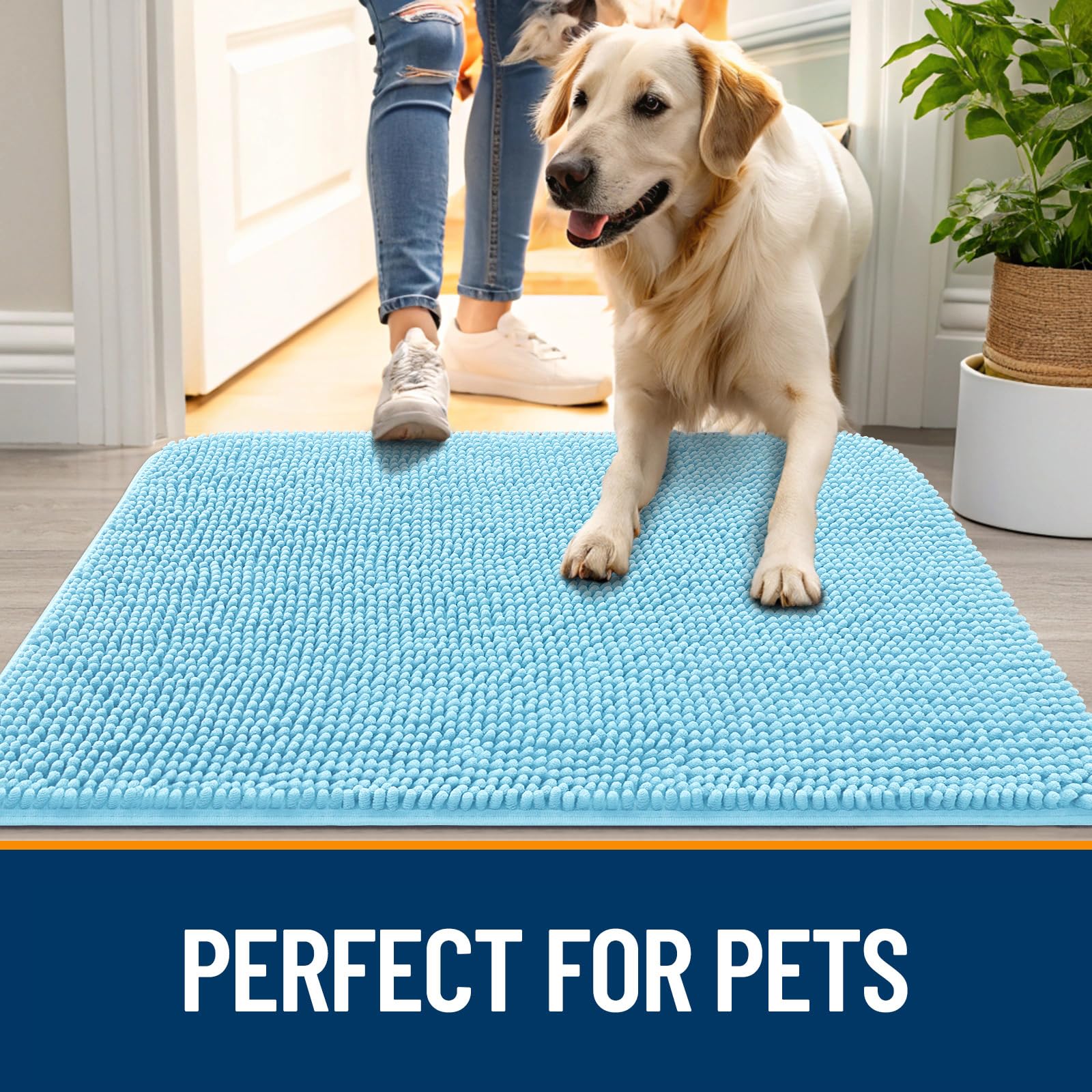 OLANLY Dog Door Mat for Muddy Paws 59x32, Super Absorbent Chenille Mud Mat