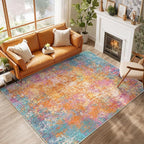 Washable Area Rugs 10'x14 Non-Slip Modern Abstract Soft for Living Room Entryway Bedroom Nursery, Print Pattern, Orange Blue Pink Yellow Colorful