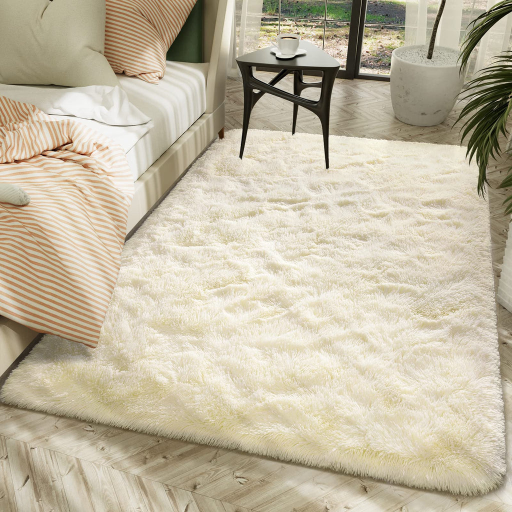 LOCHAS Area Rugs Fluffy Living Room Carpet for Bedroom 6x9, Light Champagne