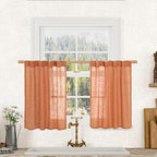 LAMIT Burnt Orange Linen Curtains 30 Inch Length for Cafe, Semi Sheer Light Filtering Panels Back Tab and Rod Pocket Small Window Drapes for Basement, 2 Panels, 34 x 30 Inch