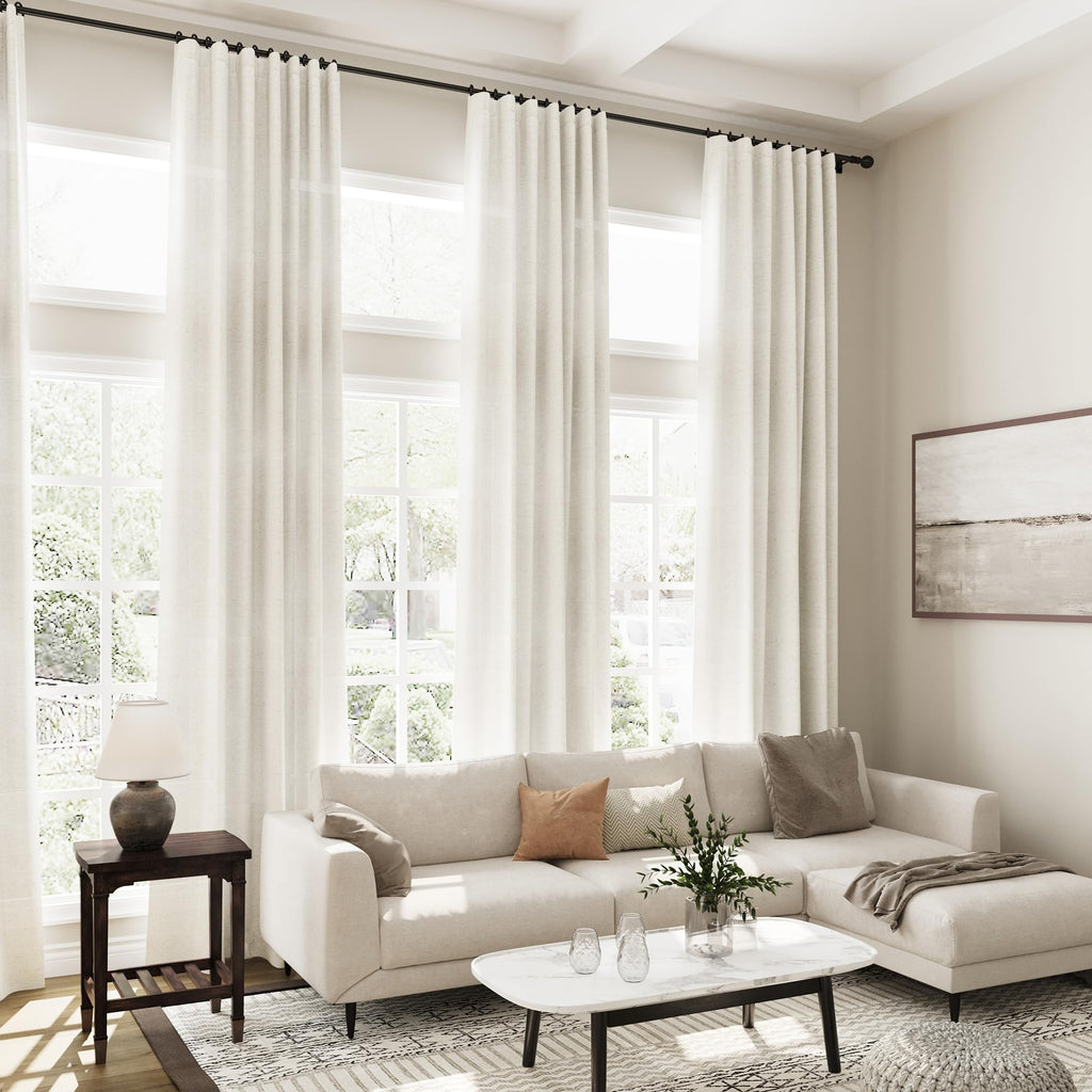 Cream Linen Curtains 123 Inches Long for Living Room Extra Long Back Tab Curtains Neutral Farmhouse Light Filtering Semi Sheer Linen Drapes Ceiling to Floor for Large Window 2 Panels Set 52x123