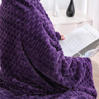 Puncuntex Deep Purple Throw Blanket 90"×90" Fuzzy 3D Jacquard Decorative