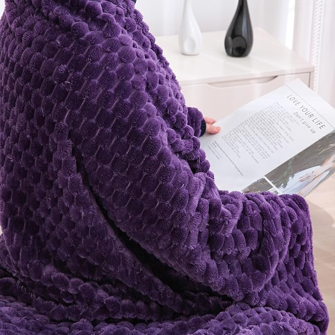 Puncuntex Deep Purple Throw Blanket 90"×90" Fuzzy 3D Jacquard Decorative