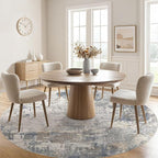 10ft Round Area Rug Living Room Rugs - 10x10 Washable Large Neutral Modern Abstract Soft Thin Rug Indoor Floor No Slip Rug Carpet for Bedroom Under Dining Table Home Office Decor - Blue Grey