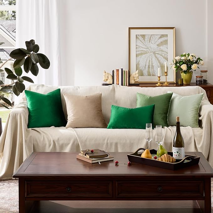 GIGIZAZA Green Velvet Pillow Covers 20x20 Decorative Pillows Pack of 2