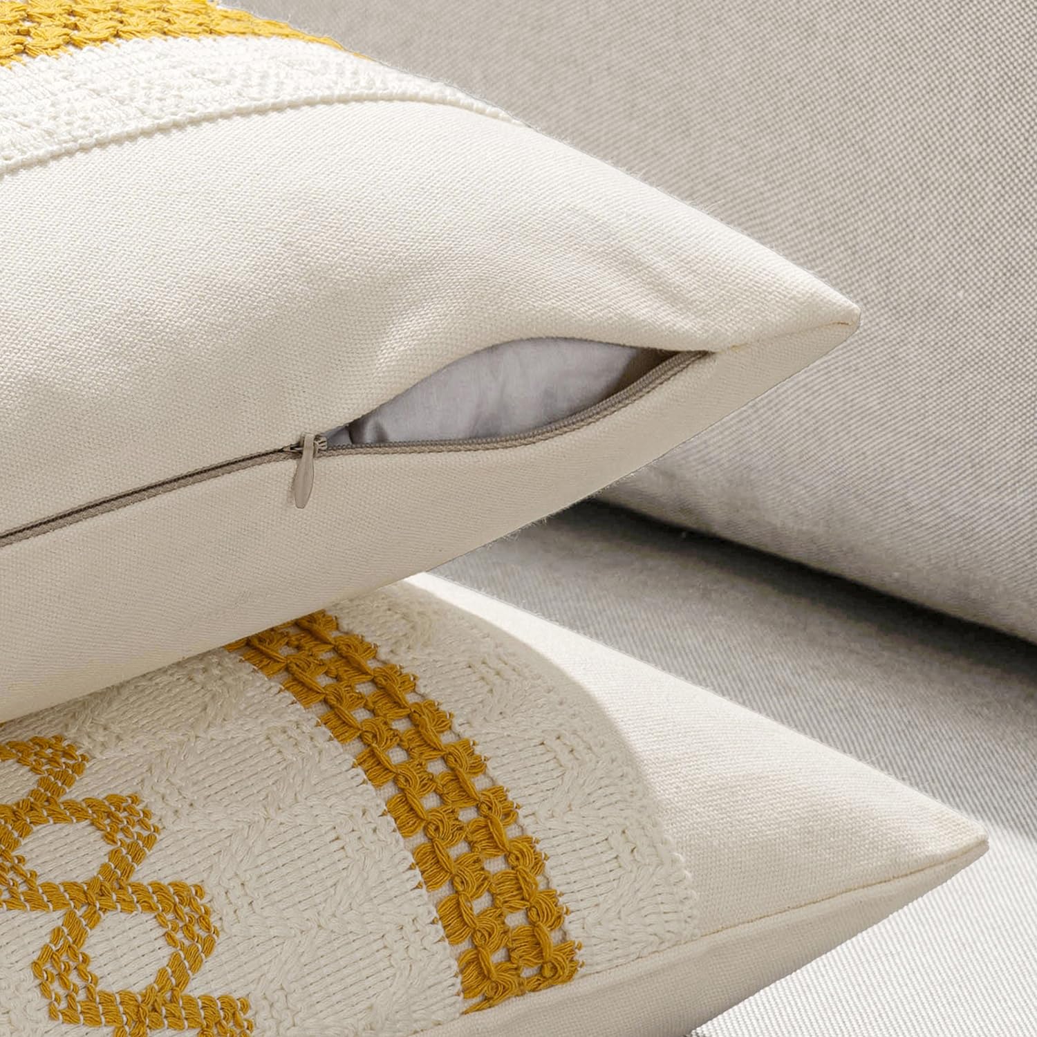 MIULEE Set of 2 Mustard Yellow Boho Decorative Pillow Covers 20x20 Inch