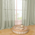 LAMIT Sage Grey Linen Curtains 90 Inch for Living Room, Semi Sheer Panels