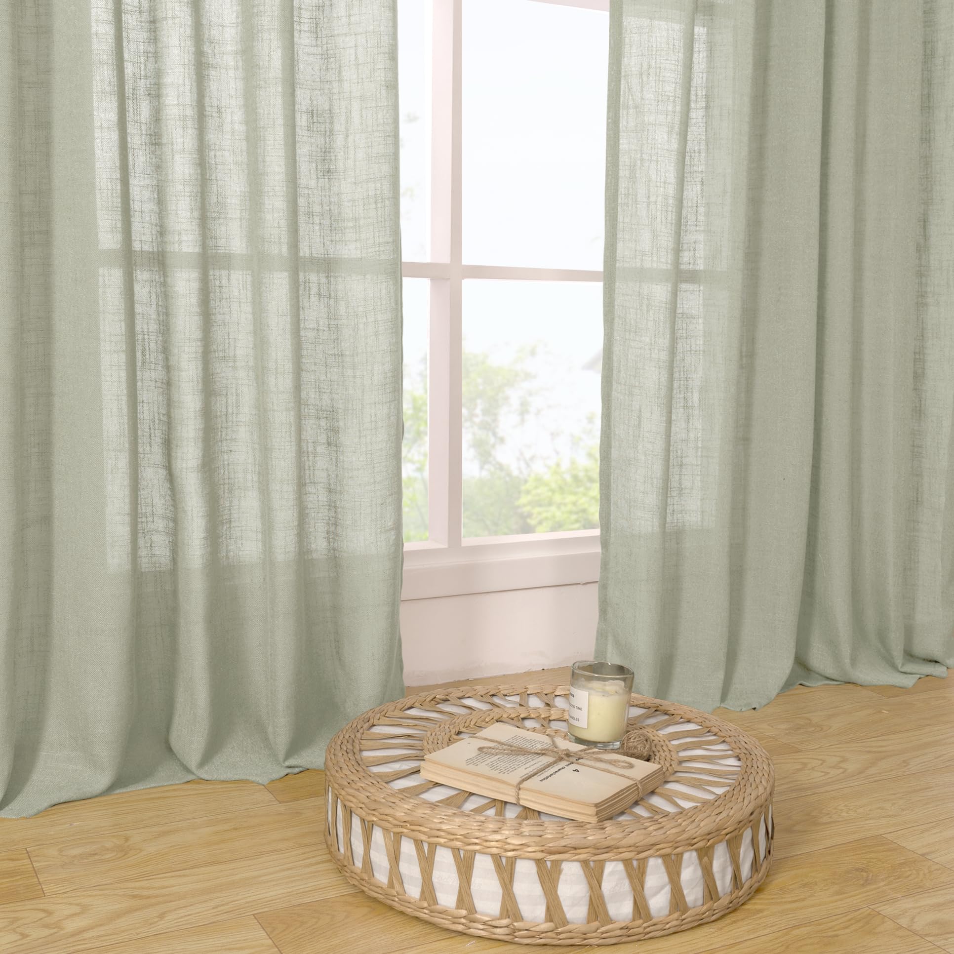 LAMIT 45 Inch Length Linen Curtains for Small Window Bedroom, 34 x 45 Inch