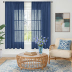 BGment Navy Blue Linen Curtains 63 Inch Length for Living Room, Semi Sheer Window Drapes Light Filtering Decor with Rod Pocket Lightweight for Dining Room Bedroom, 2 Panels Set, Each 52 Inch Wide