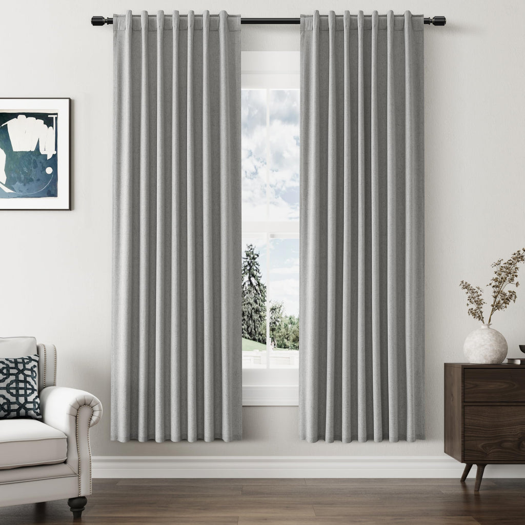 Guken 100% Blackout Linen Curtains 72 Inch Length 2 Panels Set for Living Room Bedroom Back Tab Thermal Insulated Black Out Linen Drapes Room Darkening Window Curtains,Dark Grey