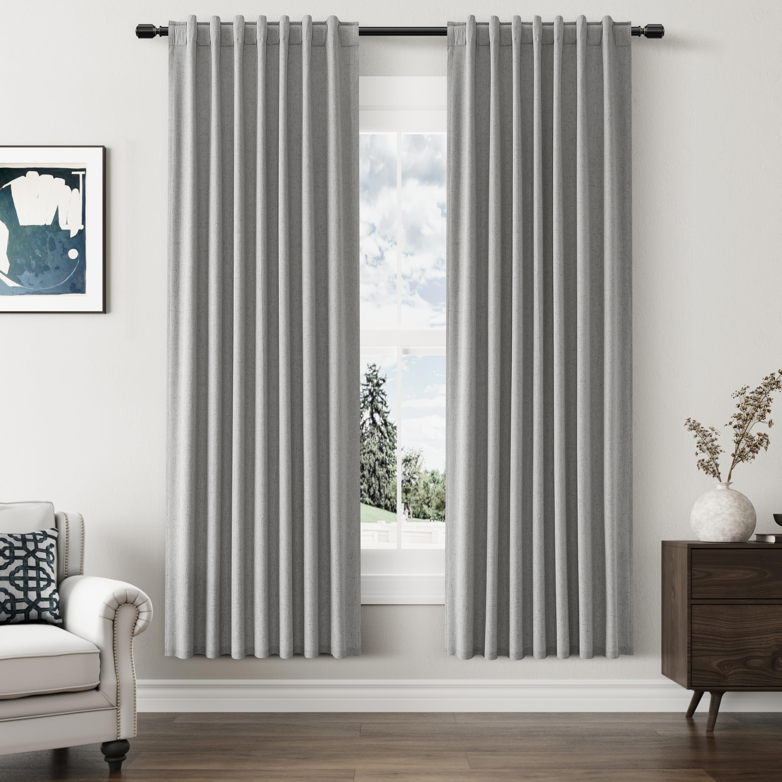 Guken 100% Blackout Linen Curtains 72 Inch Length 2 Panels Set for Living Room Bedroom Back Tab Thermal Insulated Black Out Linen Drapes Room Darkening Window Curtains,Dark Grey