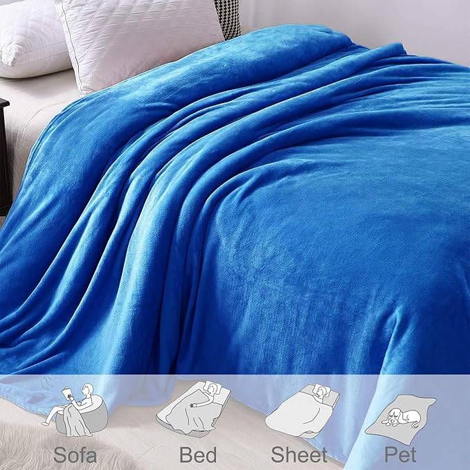 Exclusivo Mezcla Fleece Blanket King Size for Bed, Super Soft and Warm, All Season, Cozy, Plush, Lightweight, 90x104 Inches, Cobalt Blue