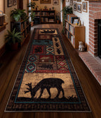Rustic Cabin Hallway Runner Rug 2'8"x8' - Bear Washable Rug, Non-Slip Low Pile Soft Farmhouse Carpet, Southwestern Wildlife Print Floor Runner Rugs for Kitchen, Entryway, Laundry, Bedroom