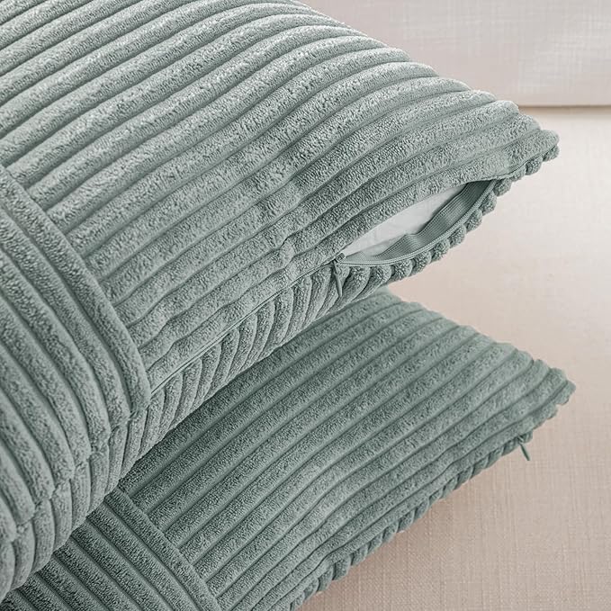 Fancy Homi 2 Packs Grey Blue Euro Decorative Throw Pillow Covers 24x24 Inch for Couch Bed Sofa, Rustic Farmhouse Boho Home Decor, Soft Corss Corduroy Patchwork Accent Big Square Cushion Case 60x60 cm