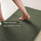RESARE Waffle Bathroom Runner Rugs, Super Absorbent Bath Mat Non Slip Washable Quick Dry, Upgraded Ultra Soft Boho Bath Rugs with Tassels for Hallway Bedroom Laundry Room, 20"x32" Green