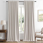 MIULEE 100% Blackout Linen Curtains for Bedroom, Ivory Solid Luxury Decor Thermal Insulation Room Darkening Drapes for Living Room Nursery Back Tab Rod Pocket 42 x 96 Inches, 2 Panels