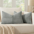 MIULEE Silver Grey Decorative Lumbar Throw Pillow Covers 12x20 Inch for Couch Bed Sofa Pack of 2 Boho Farmhouse Throw Pillows Soft Cross Corduroy Patchwork Textured Cushion Cases