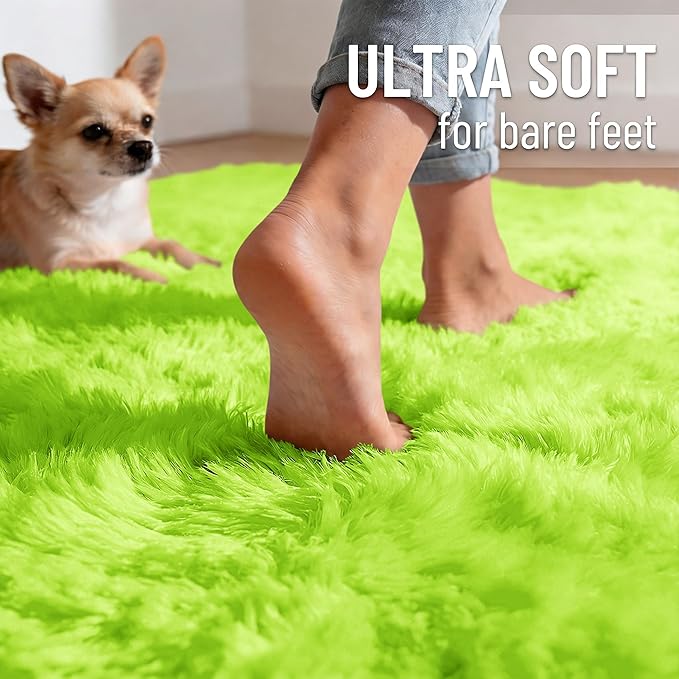 OLANLY 8x10 Machine Washable Large Area Rugs for Living Room, Bedroom, Soft Fluffy Shaggy Bedside Rug, Indoor Floor Carpet for Kids Girls and Boys, Dorms, Nursery, Home Decor Aesthetic, Lime Green