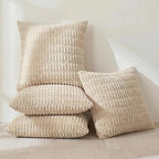 Fancy Homi 4 Packs Tan Decorative Throw Pillow Covers 22x22 Inch for Living Room Couch Bed Sofa, Beige Rustic Farmhouse Boho Home Decor, Soft Plush Striped Corduroy Square Cushion Case 55x55 cm