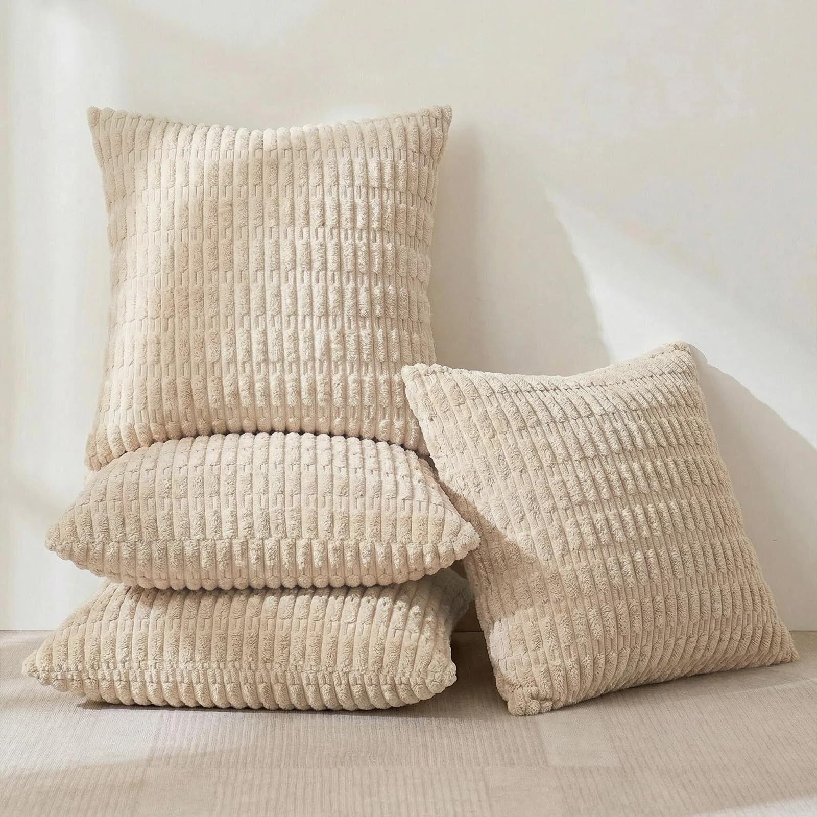 Fancy Homi 4 Packs Decorative Throw Pillow Covers for Living Room Couch Bed, Modern Farmhouse Boho Home Décor Accent Cushion Case, 16" x 16", Tan