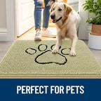 OLANLY Dog Door Mat for Muddy Paws 30x20, Paw Print Design, Absorbs Moisture and Dirt, Absorbent Non-Slip Washable Doormat, Quick Dry Chenille Mud Mat for Dogs, Entry Indoor Entryway Carpet, Vanilla
