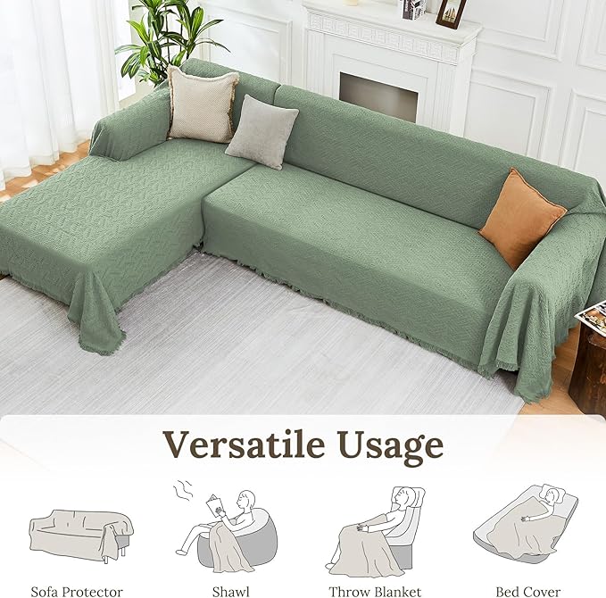 HOMERILLA Sectional Couch Covers for Sectional Sofa L Shaped Sofa Cover Blanket 2 Pieces L Shape Furniture Protector for Pets Dogs (Sage, XX-Large)