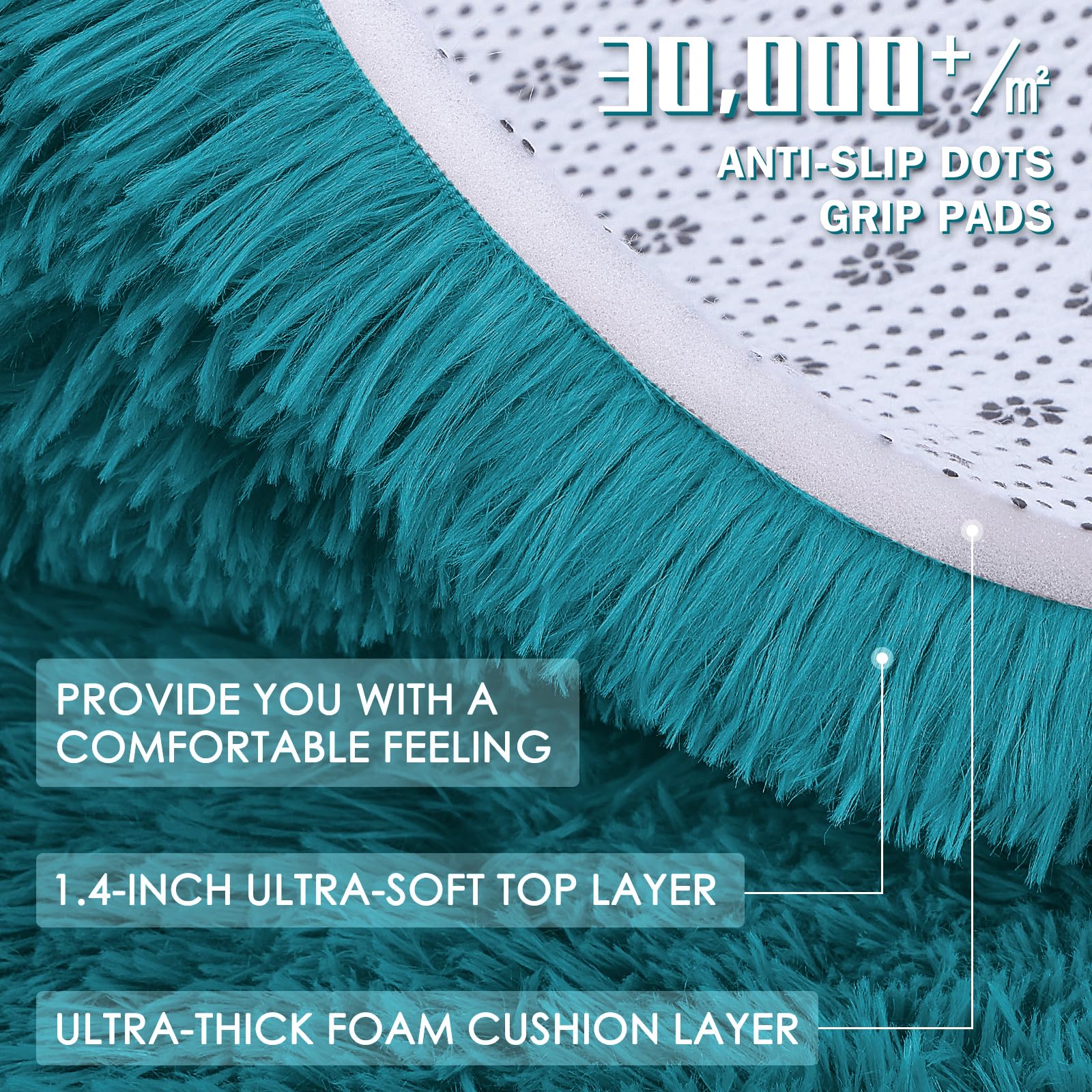 OLANLY 9x12 Machine Washable Large Area Rugs for Living Room, Bedroom, Soft Fluffy Shaggy Bedside Rug, Indoor Floor Carpet for Kids Girls and Boys, Dorms, Nursery, Home Decor Aesthetic, Teal