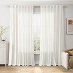 Nanspring Extra Wide 100x108 Inch Linen Curtains for Living Room Divider Light Filtering Semi Sheer Curtains for Sliding Door Beige White Coastal Decor Floor to Ceiling Window Curtain Panel