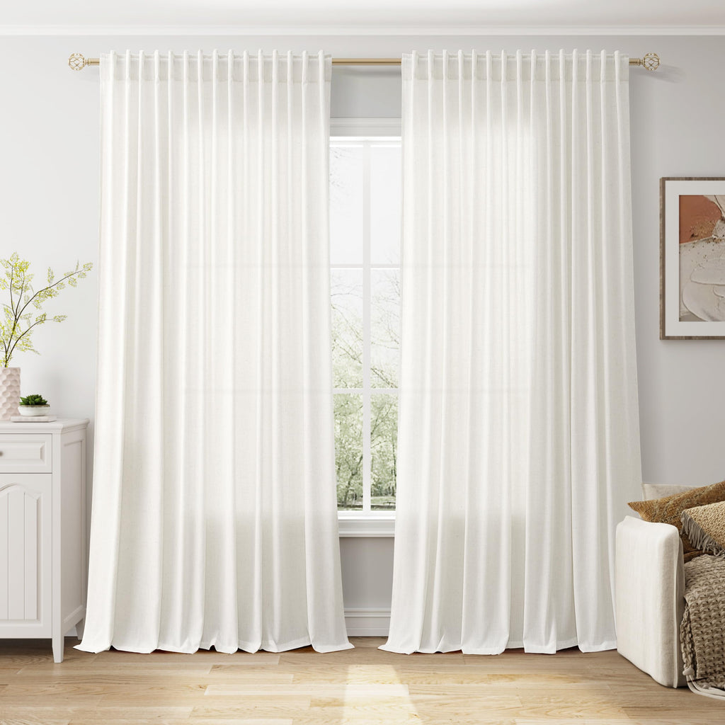 Nanspring Mist Sage Linen Curtains Semi Sheer 96 Inches Long 2 Panels Set for Living Room Back Tab Rod Pocket Light Filtering Drape for Bedroom Modern Farmhouse Coastal Decor Protect Privacy 52x96 — 기타