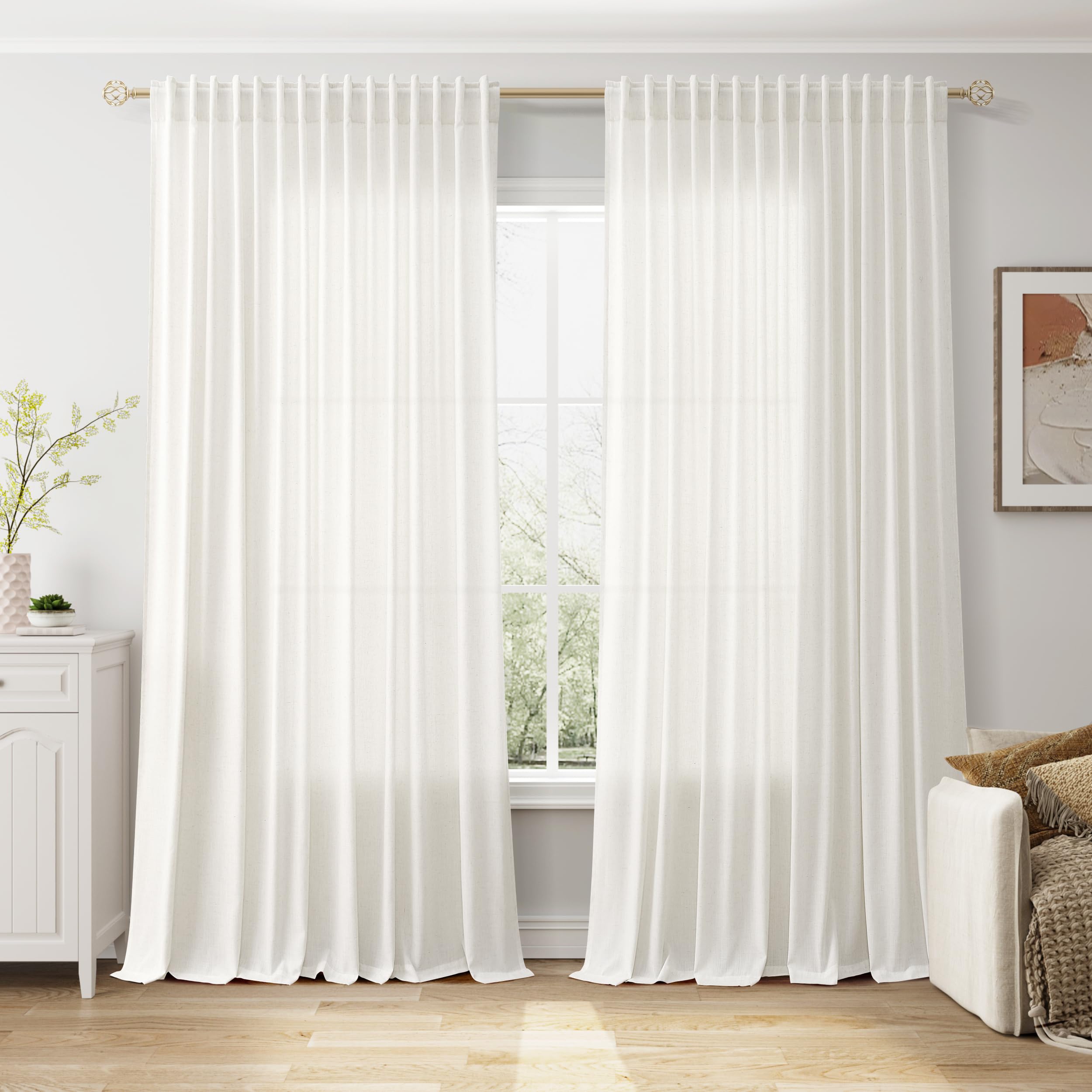 Nanspring Mist Sage Linen Curtains Semi Sheer 96 Inches Long 2 Panels Set for Living Room Back Tab Rod Pocket Light Filtering Drape for Bedroom Modern Farmhouse Coastal Decor Protect Privacy 52x96 — 기타