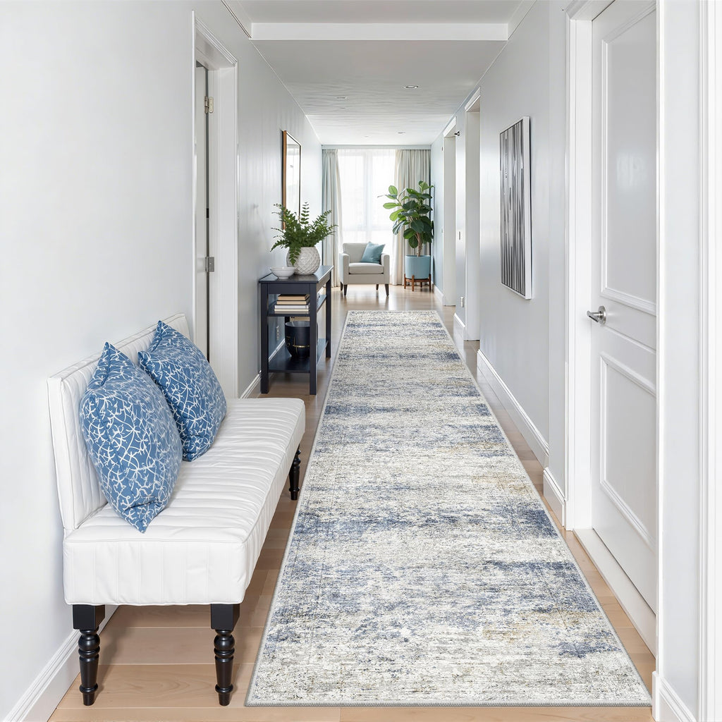 Restydon 2x12 Runner Rug Non Slip,Washable Hallway Runner Rug,Blue