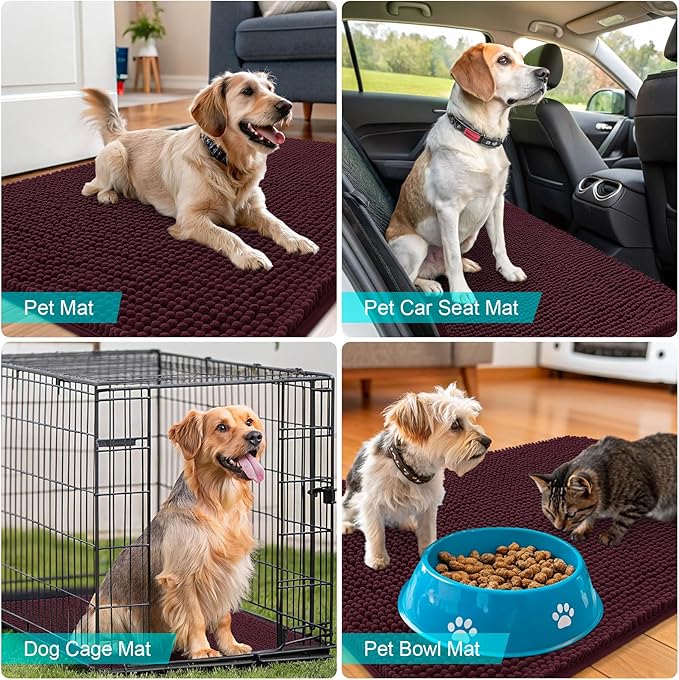 OLANLY Dog Door Mat for Muddy Paws 30x17, Super Absorbent Chenille Mud Mat