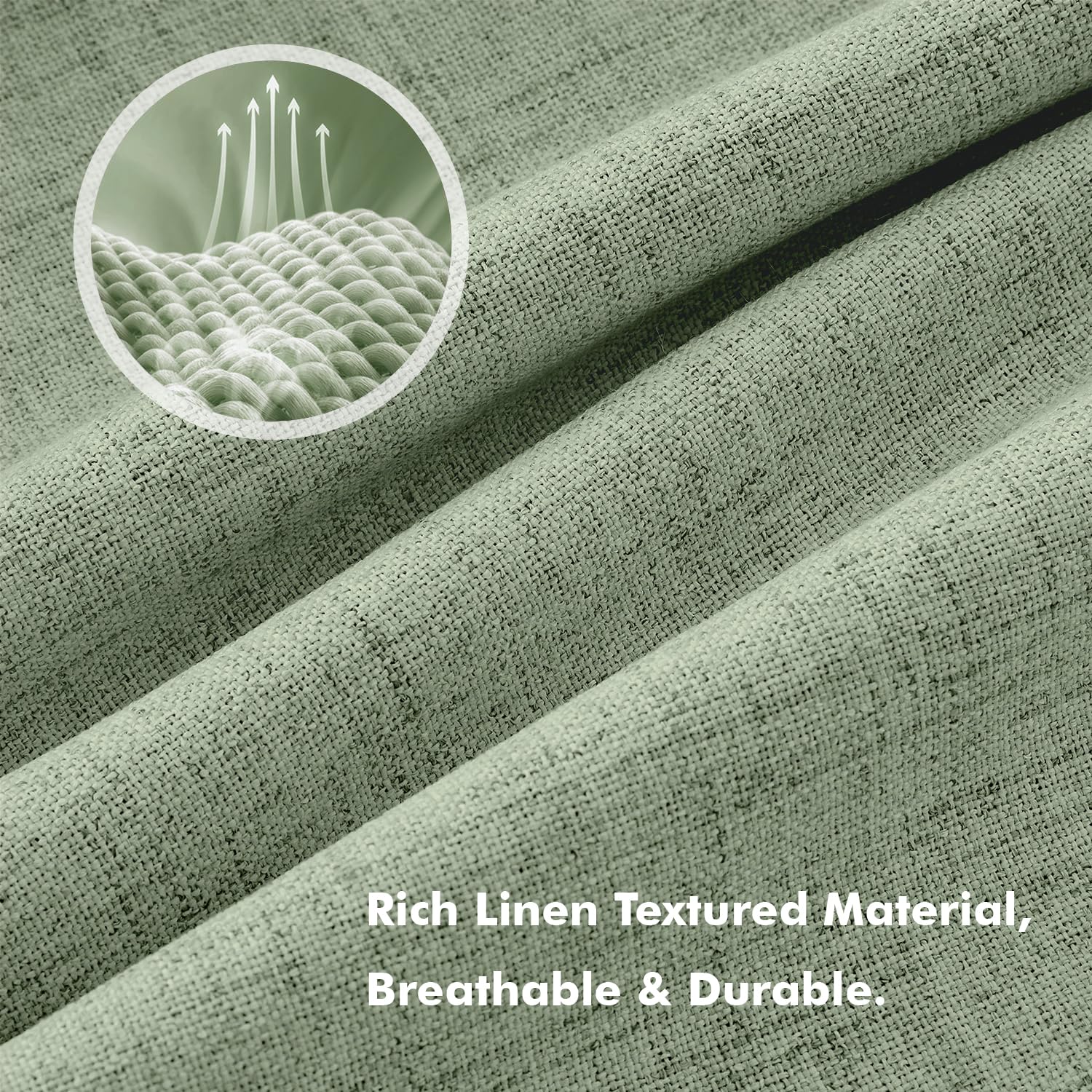 MIULEE 100% Blackout Linen Curtains 42 x 72 Inch Sage Green 2 Panels