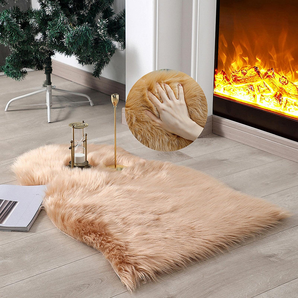 linmopm Faux Fur Sheepskin Rug, Beige, 2x3 ft