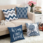 Hexagram Geometric Blue Pillow Covers 16x16 Set of 4, Decorative Outdoor Boho Modern Throw Pillow Covers, Home Sweet Home Farmhouse Cushion Case for Couch Sofa Bedroom Indoor Decor(No Insert)