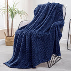 Exclusivo Mezcla Fleece Throw Blanket for Couch and Bed, 50x70 Inches Soft Cozy Jacquard Flannel Blankets, Lightweight Fuzzy Plush Warm Throws for Women, Navy Blue