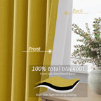 Guken 100% Blackout Curtains 84 Inch Length 2 Panels Set for Living Room Bedroom Back Tab Thermal Insulated Black Out Linen Drapes Room Darkening Celery Yellow,52x84