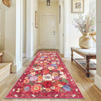 Rug for Hallways Kitchen Rug 3x7, Non Slip Washable Rugs with Rubber Backing Soft Floral Carpet Runner for Hallways, Kitchen, Laundry, Bedroom, Bathroom(3 x 7, Red Garden)