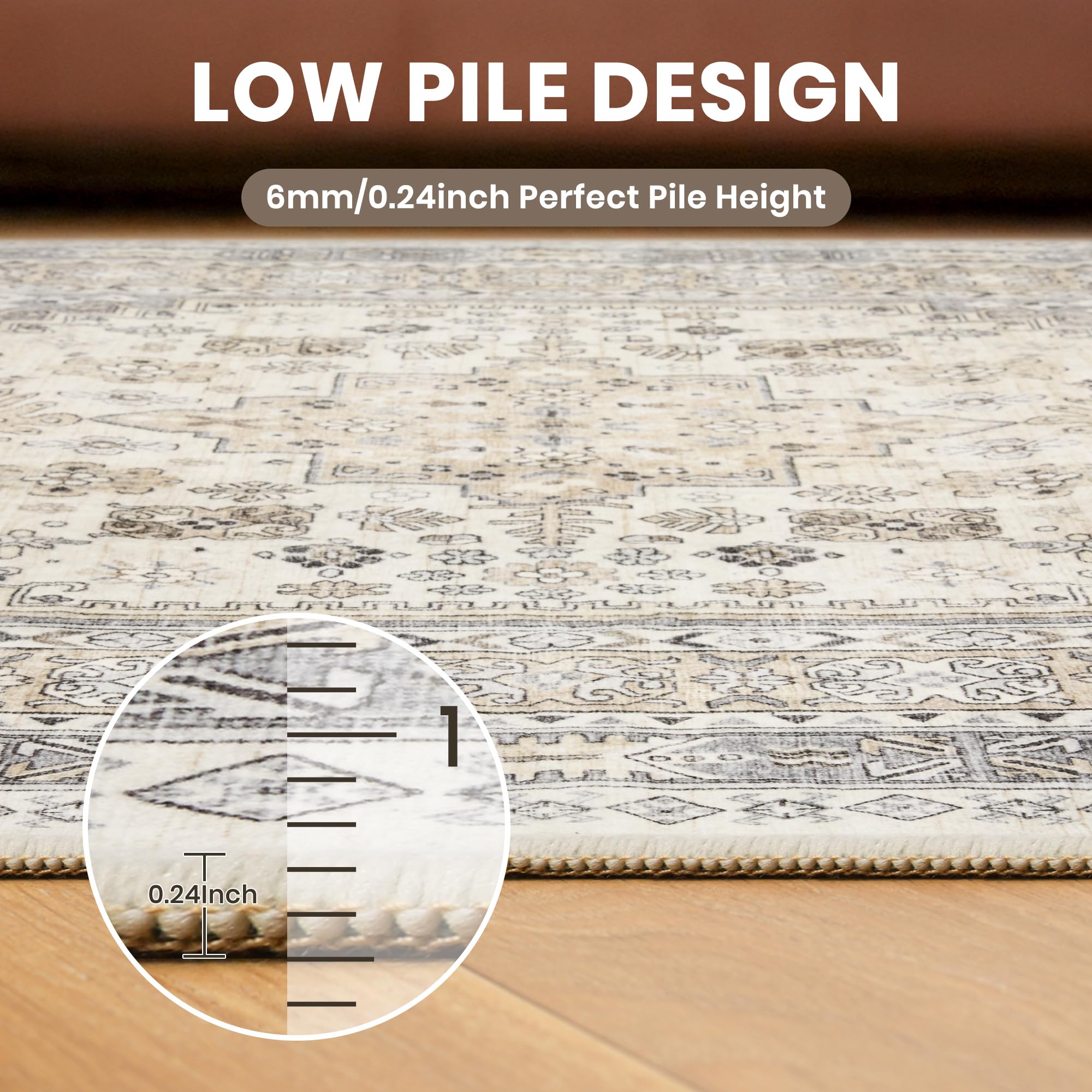 zesthome 2x6 Runner Rug Non Slip,Washable Hallway Runner Rug,Beige